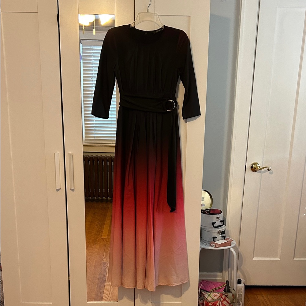 eShakti Black to Red Ombre Three-Quarter Sleeve Dress